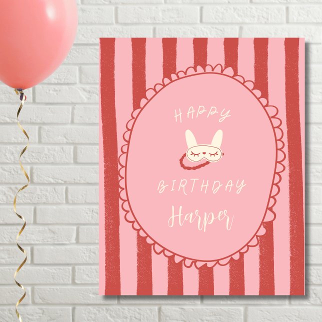 Übernachtungsparty Pyjamaparty Geburtstagsmädchen  Poster (sleepover slumber birthday party girl teen vintage modern happy birthday poster sign personalized)