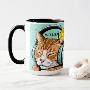 ÜBERPRÜFE MEO Braune Katze mit Kopfhörern – Person Tasse