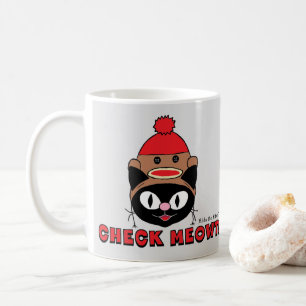 ÜBERPRÜFE MEOWT! Cartoon-Kätzchen mit Sockenäffche Kaffeetasse