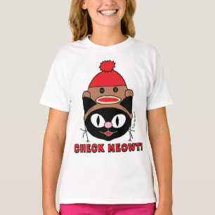 ÜBERPRÜFE MIAU! Schwarze Katze mit Socken-Affen-Hu T-Shirt