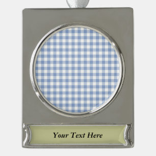 Überprüftes blaues Gingham-Classic-Muster Banner-Ornament Silber