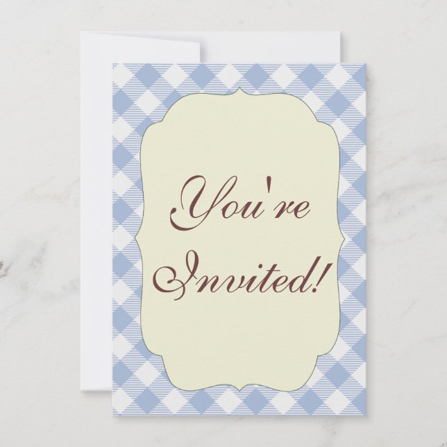 Überprüftes blaues Gingham-Classic-Muster Einladung (Vorderseite)