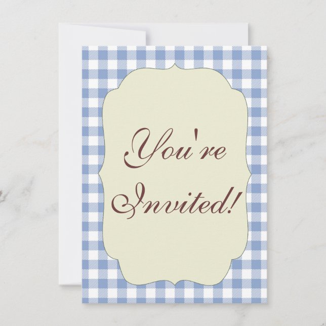 Überprüftes blaues Gingham-Classic-Muster Einladung (Vorderseite)