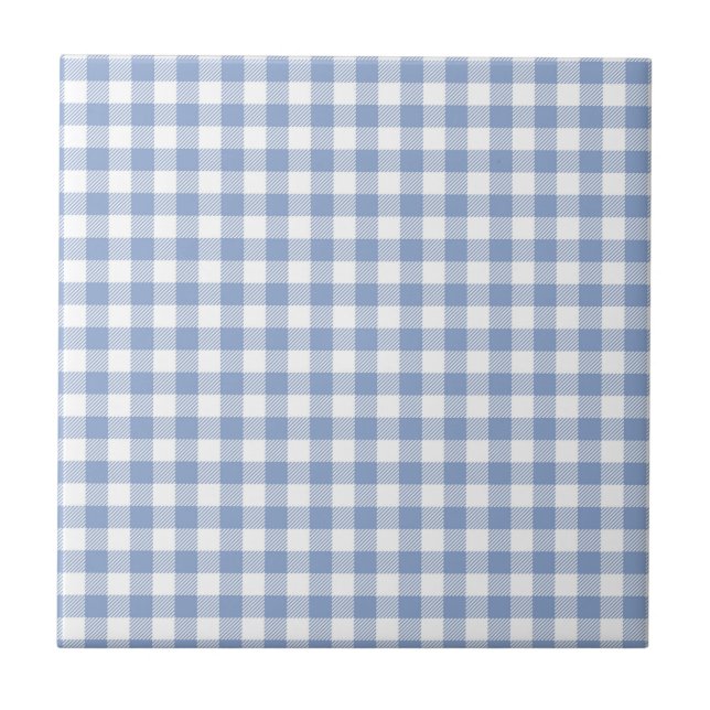 Überprüftes blaues Gingham-Classic-Muster Fliese (Vorderseite)