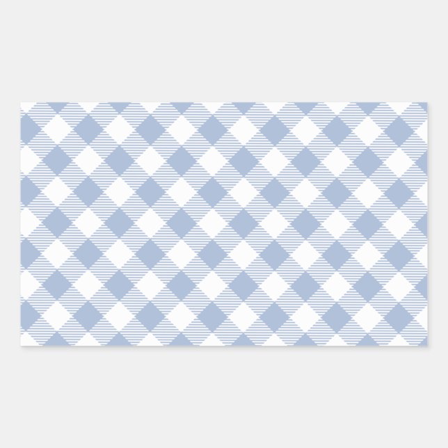 Überprüftes blaues Gingham-Classic-Muster Rechteckiger Aufkleber (Vorderseite)