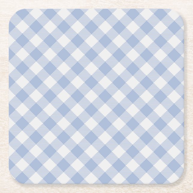 Überprüftes blaues Gingham-Classic-Muster Rechteckiger Pappuntersetzer (Vorderseite)