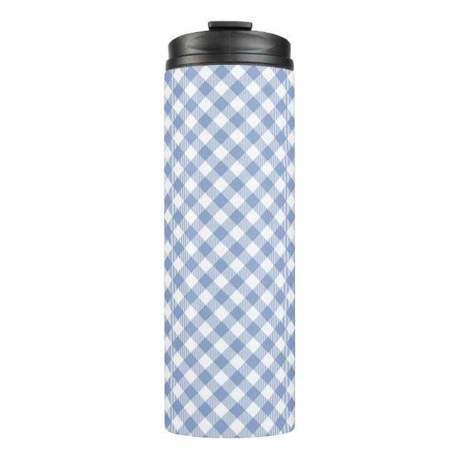 Überprüftes blaues Gingham-Classic-Muster Thermosbecher (Vorderseite)