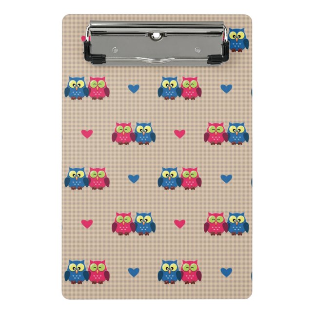 Überprüftes Muster mit Liebeeulen Mini Klemmbrett (Vorderseite)