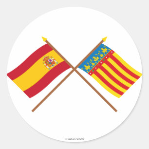 Überquerte Flaggen Spaniens und Valencias Runder Aufkleber