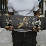 Überquerte Schwerter mit Drachen Personalisiert Skateboard<br><div class="desc">Ruby pommel Schwerter kreuzen hinter einem goldenen Drachen auf einem schwarzen Hintergrund mit Ihrem Namen.</div>