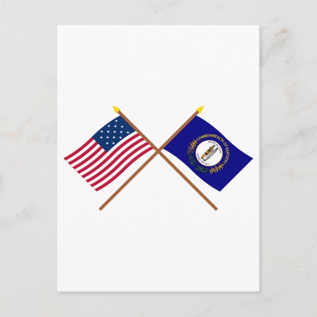 Überquerte US-15-Sterne- und Kentucky-Staatsflagge Postkarte (Vorderseite)
