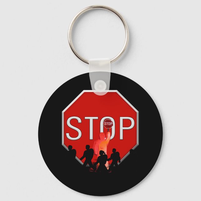 Überquerung mit Kids & Stopp-Signierung Schlüsselanhänger (Vorderseite)