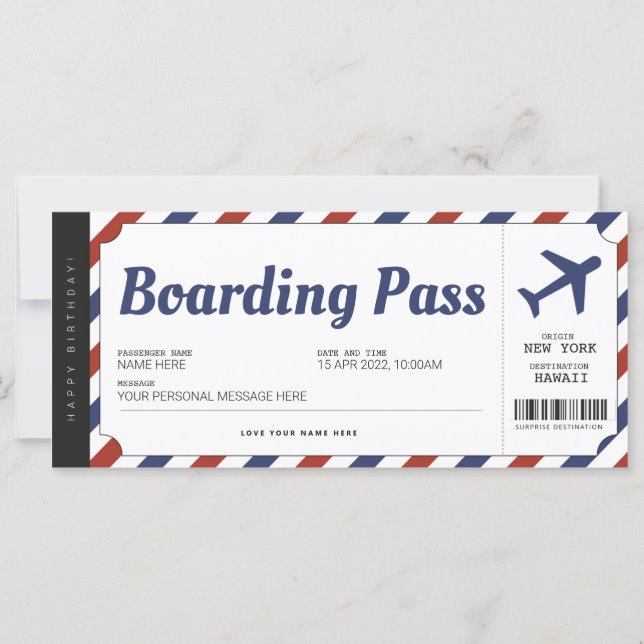 Überraschen Boarding Pass Flugzeug Geschenkkarte (Vorderseite)