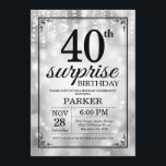Überraschen Sie 40. Einladung<br><div class="desc">Überraschen Sie 40. Geburtstags-Einladung mit silbernen Schnur-Lichtern mit silbernem Glitzer-Hintergrund. Versilbern Sie Geburtstag. Erwachsener Geburtstag. Männer oder Frauen Bday laden ein. 13. 15. 16. 18. 20. 21. 30. 40. 50. 60. 70. 80. 90. 100., irgendein Alter. Für weitere Kundenbezogenheit klicken Sie bitte "besonders anfertigen es" Knopf und benutzen unser Entwurfswerkzeug,...</div>