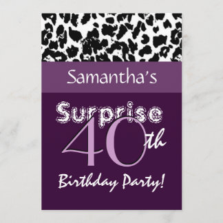 ÜBERRASCHEN Sie 40. Geburtstags-lila Leoparden Einladung