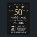 Überraschen Sie 50. Einladung<br><div class="desc">Überraschen Sie 50. Geburtstags-Einladung mit Schwarzem und GoldGlitzer-Hintergrund. Tafel. Erwachsener Geburtstag. Männer oder Frauen Bday laden ein. Irgendein Alter. Für weitere Kundenbezogenheit klicken Sie bitte "besonders anfertigen es" Knopf und benutzen unser Entwurfswerkzeug, um diese Schablone zu ändern.</div>