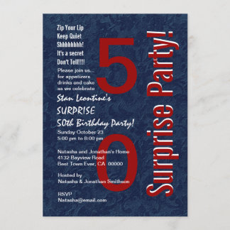 ÜBERRASCHEN Sie 50. Geburtstags-modernes blaues Einladung