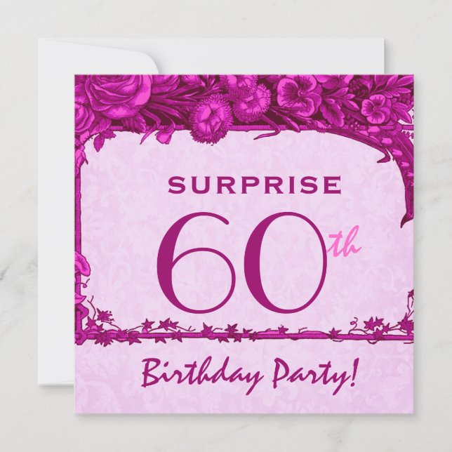 ÜBERRASCHEN Sie 60. Geburtstag rosa Vintages Mit Einladung (Vorderseite)