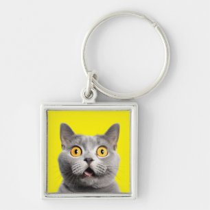 Überraschend lustig verrückt Cat Yellow Schlüsselanhänger