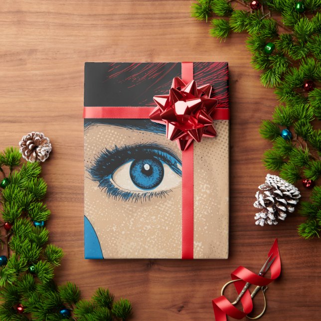Überraschende Frau in Pop Art Geschenkpapier (Feiertagsgeschenk)