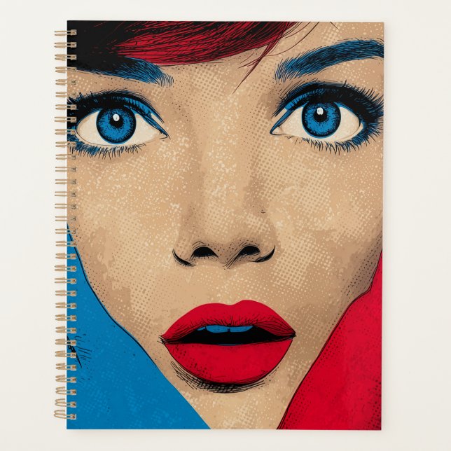 Überraschende Frau in Pop Art Planer (Vorderseite)
