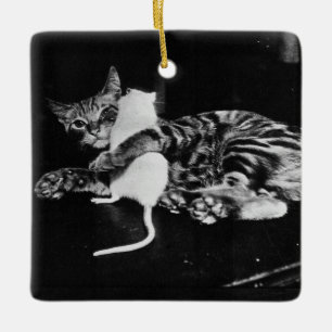 Überraschende Freundschaft - Cat Minnie und Mike Keramikornament