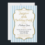 Überraschende Party Einladung Blaues Gold<br><div class="desc">Eine elegante Überraschungsfeier in hellblau und gold mit pastellblauen und weißen Streifen und goldfarbenem Glitzer. Der Glitzer Text-Rahmen auf dieser klassischen Geburtstagsparty lädt mit einem Schatten zu einem erhöhten Aussehen ein. Dieses Baby Blue und Gold Überraschungs-Party laden ist sicher, dass Sie diesen besonderen Geburtstagstern in Ihrem Leben gefallen. Perfekt für...</div>