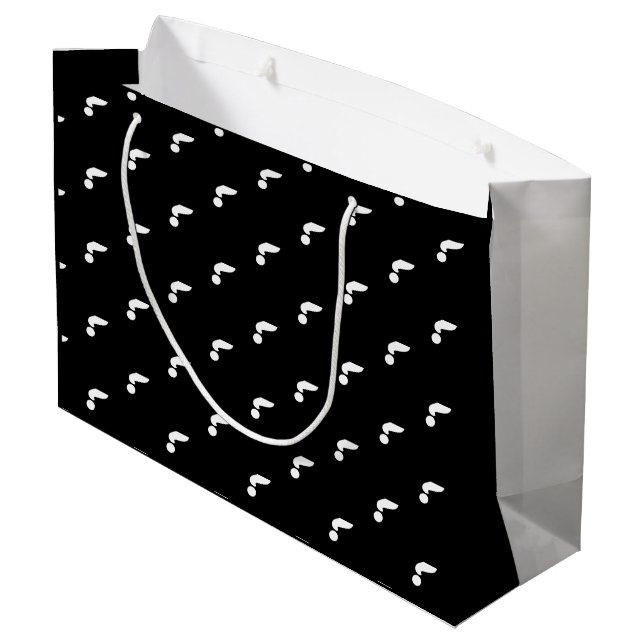 Überraschende schwarz-weiße Geschenktasche mit Fra Große Geschenktüte (Rückseite Schrägansicht)