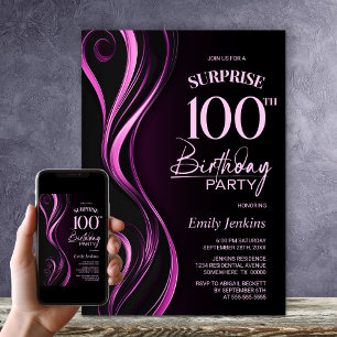 Überraschende schwarze und rosa 100. Geburtstagsfe Einladung