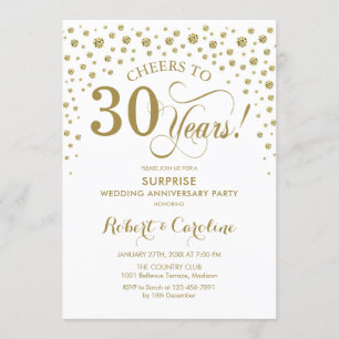 Überraschendes 30-jähriges Party Weißes Gold Elega Einladung