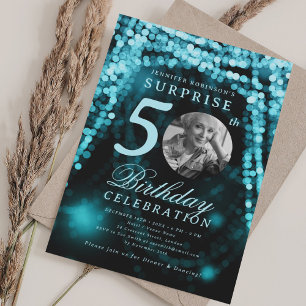 ÜBERRASCHENDES Foto 50. Geburtstag Türkisblau Einladung