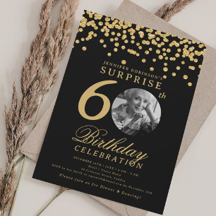 ÜBERRASCHENDES Foto 60. Geburtstag Gold Confetti B Einladung