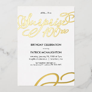 Überraschendes Party 100. Geburtstag Goldene Foil Folieneinladung