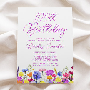 ÜBERRASCHENDES PARTY 100. Geburtstag Lila Wildblum Einladung