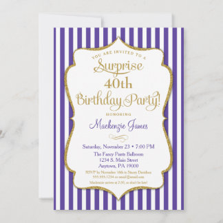 Überraschendes Party Geburtstag Lila Gold Elegante Einladung
