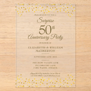 Überraschendes Party Golden 50. Hochzeitstag Acryleinladungen