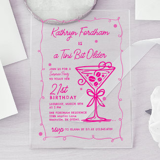 ÜBERRASCHENDES PARTY Pink Doodle Martini 21. Gebur Acryleinladungen