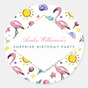 Überraschendes Party   Summer Flamingo, Lollipop u Runder Aufkleber