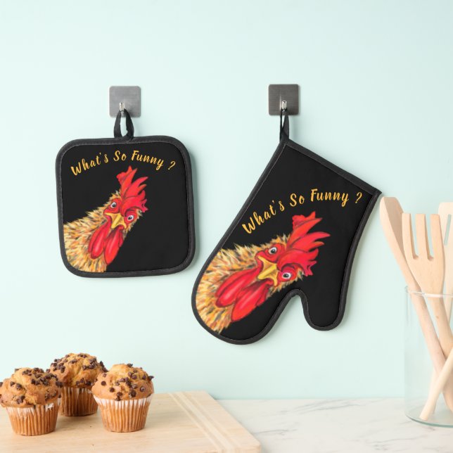 Überraschendes Rooster-Benutzerdefinierter Text-Fu Ofenhandschuh & Topflappen-Set (Insitu (Hängend))