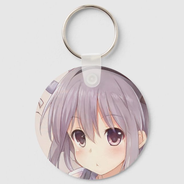 Überraschte Anime Mädchen graue Haare Pflaumenauge Schlüsselanhänger (Vorderseite)