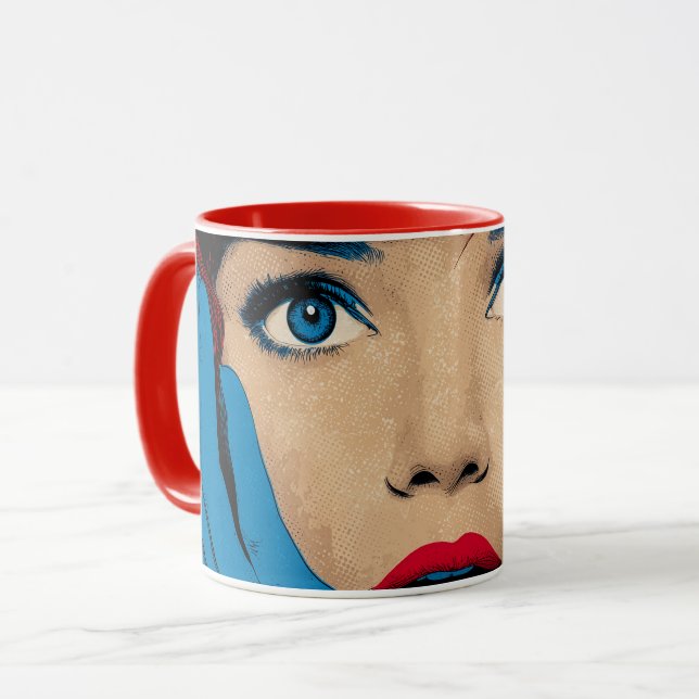 Überraschte Frau im Pop-Art-Stil Tasse (Vorderseite Links)
