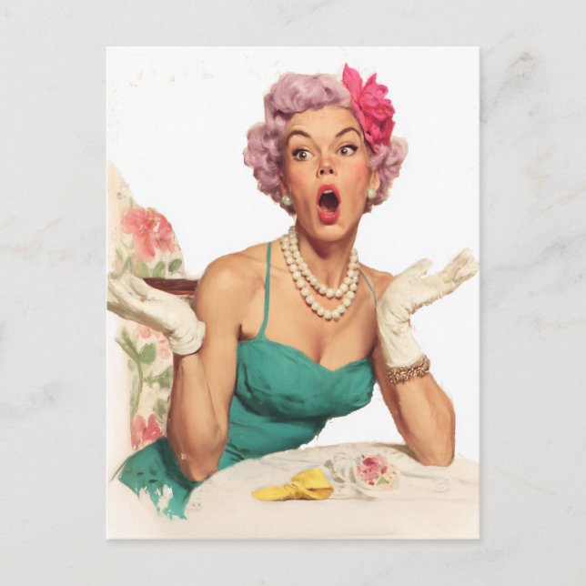 Überraschte Retro-Glamour-Lady Postkarte (Vorderseite)