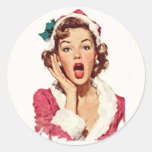 Überraschte Retro-Weihnachts-Pin-Up Runder Aufkleber