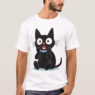 Überraschte schwarze Cartoon-Katze T-Shirt