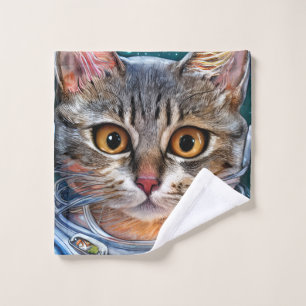 Überraschte Weltraumkatze Waschlappen