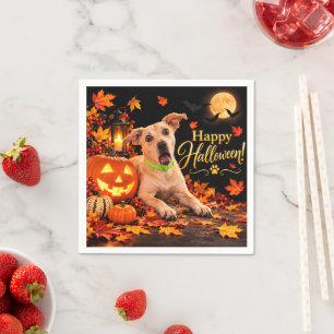 Überraschter Hund Frohes Halloween Schwarze Party Serviette