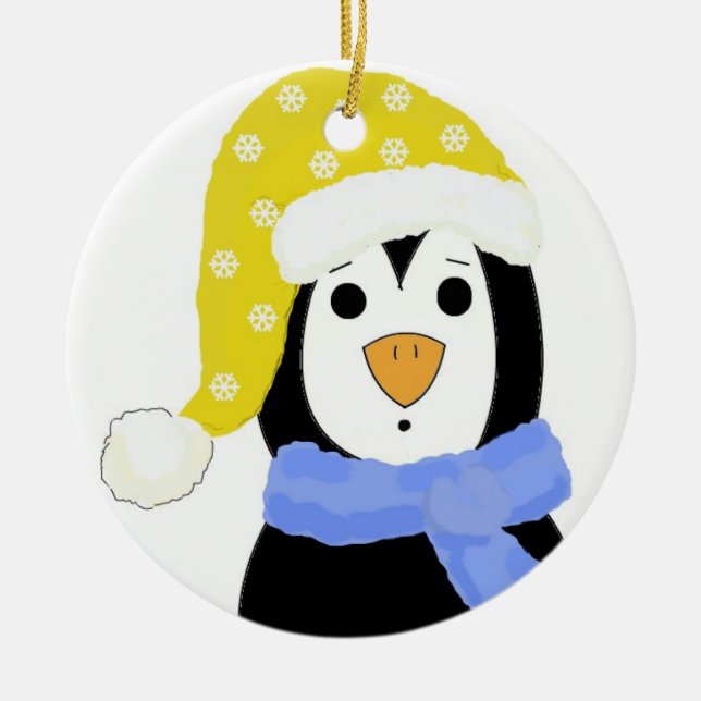 Überraschter Pinguin Keramik Ornament (Vorne)