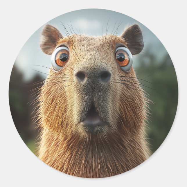Überraschtes Capybara-Nah-Up Runder Aufkleber (Vorderseite)