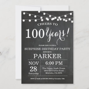 Überraschung 100. Geburtstag Einladung Chalkboard
