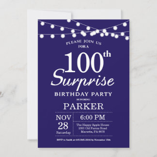 Überraschung 100. Geburtstag Einladung Navy Blue